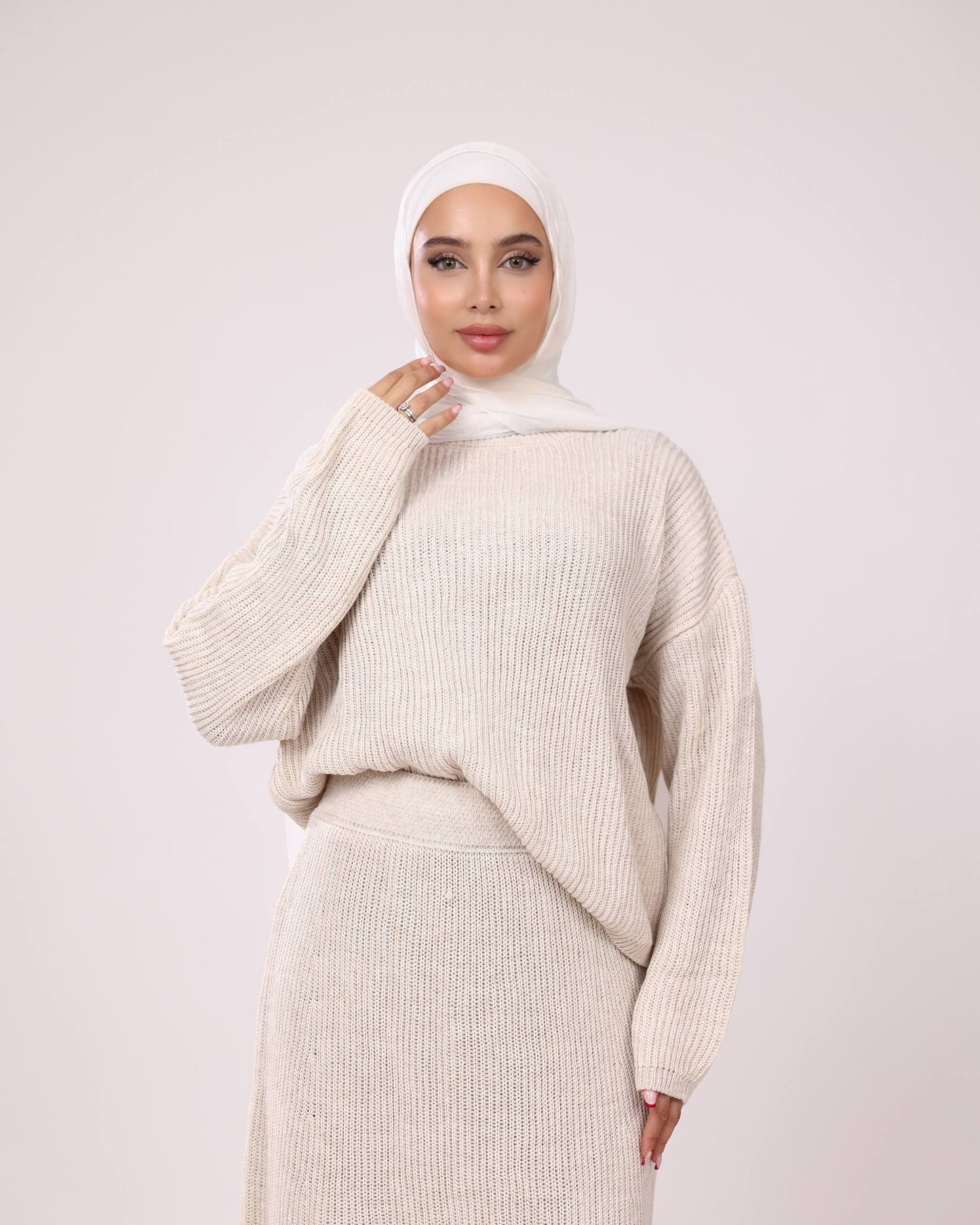 Cream Knit Winter Set