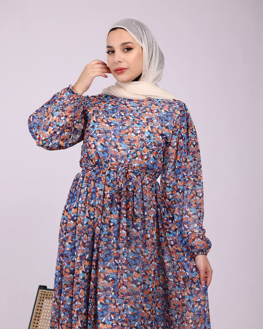 Navy & Orange Floral Dress