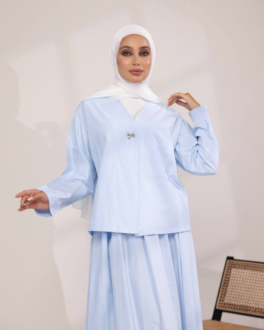 Minimalist Sky Blue Skirt Set