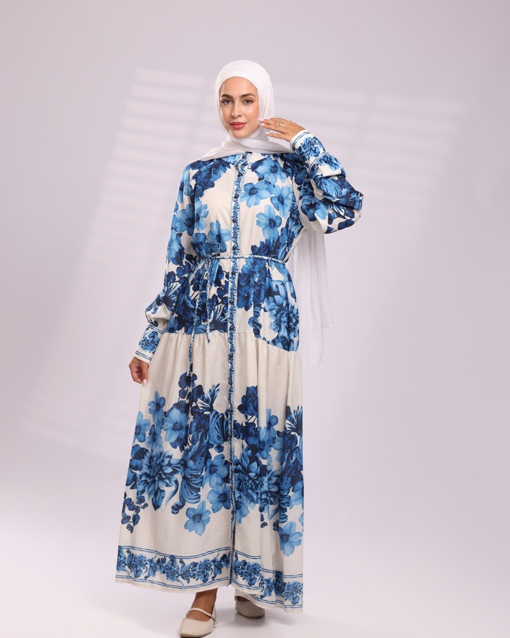 Blue Floral Linen Dress