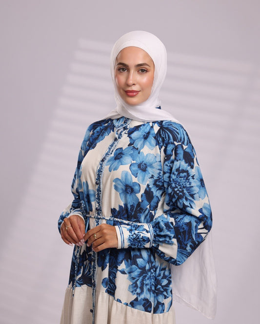 Blue Floral Linen Dress