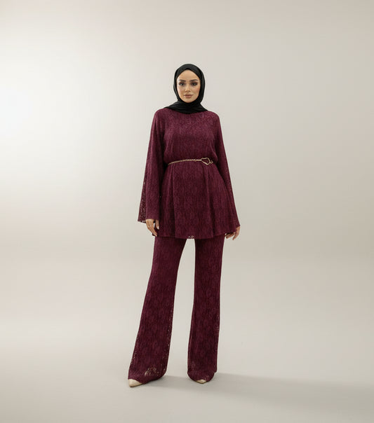 Elegant Burgundy Lace Set