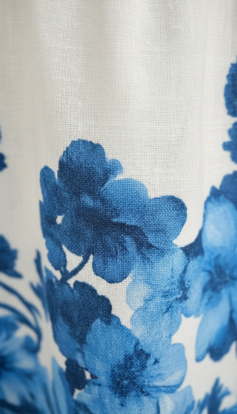 Blue Floral Linen Dress