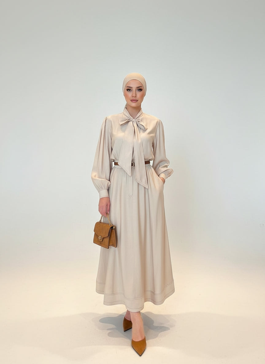 Elegant Beige Skirt Set