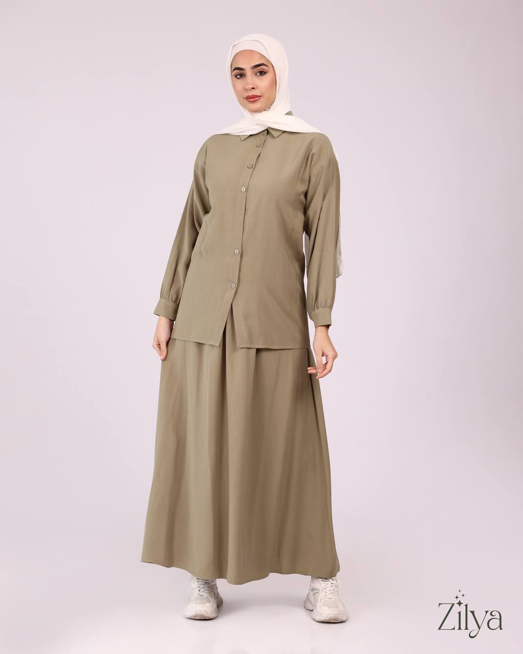 Olive-Green Skirt Set
