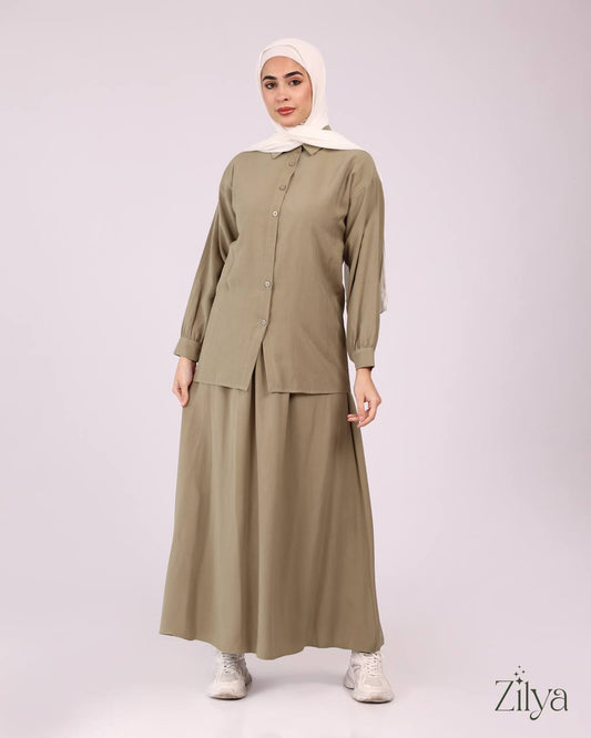 Olive-Green Skirt Set