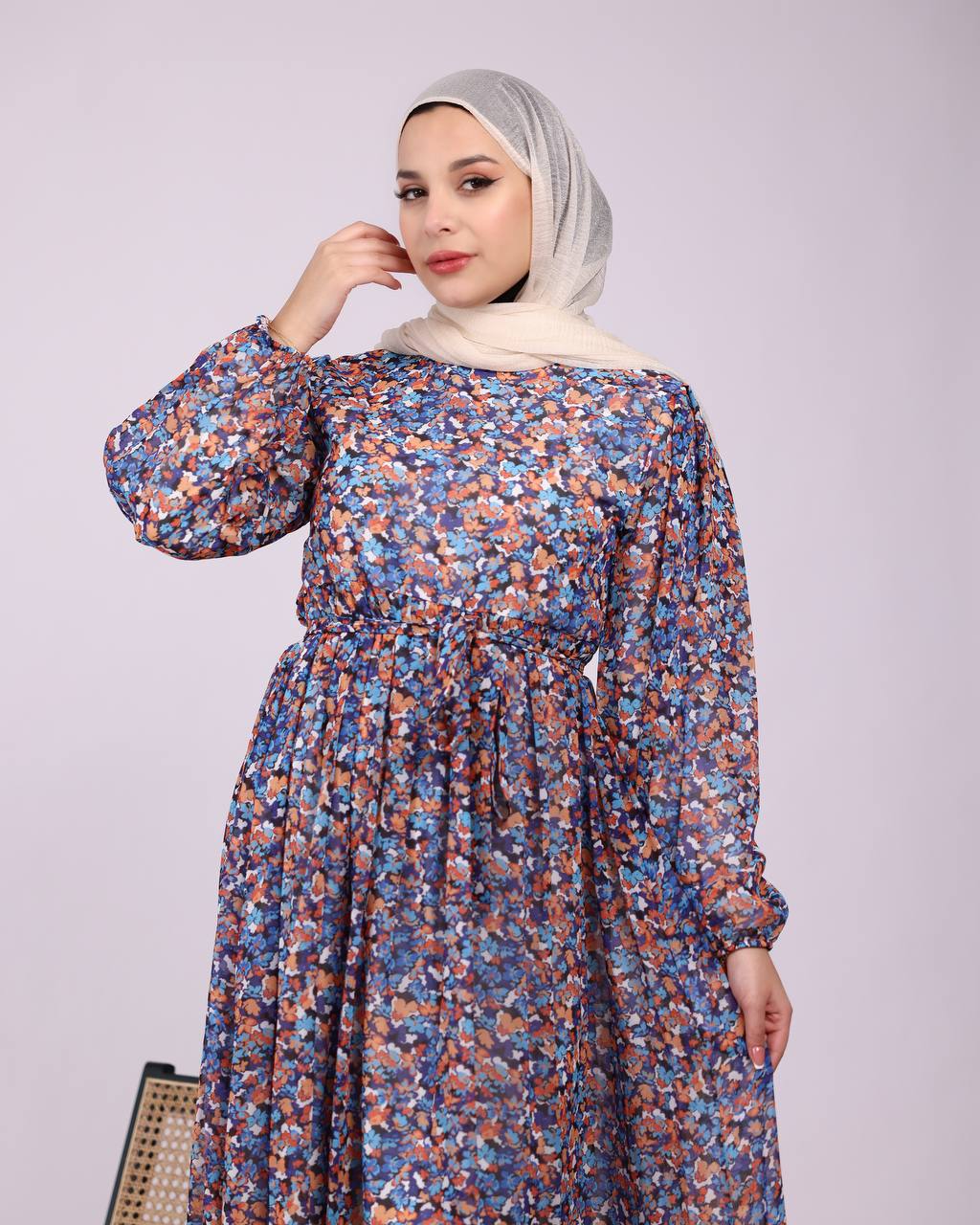 Navy & Orange Floral Dress