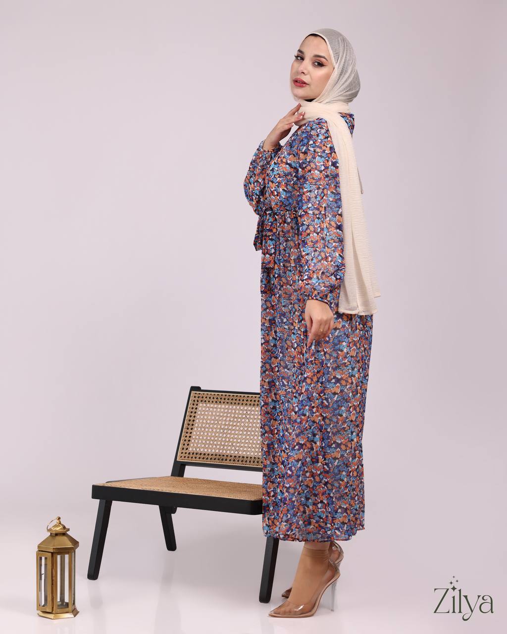 Navy & Orange Floral Dress