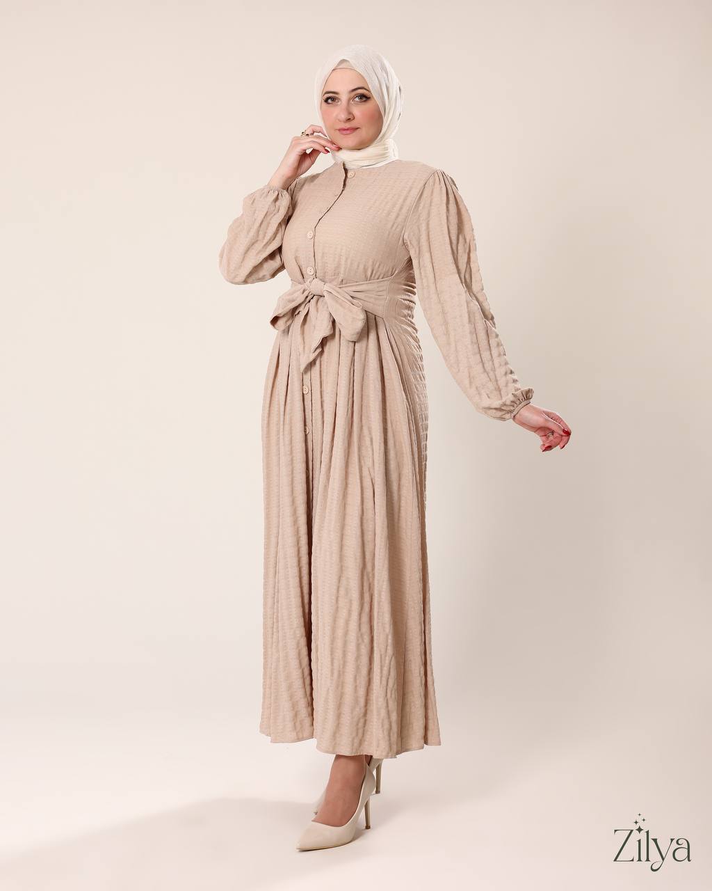 Beige Buttoned Dress