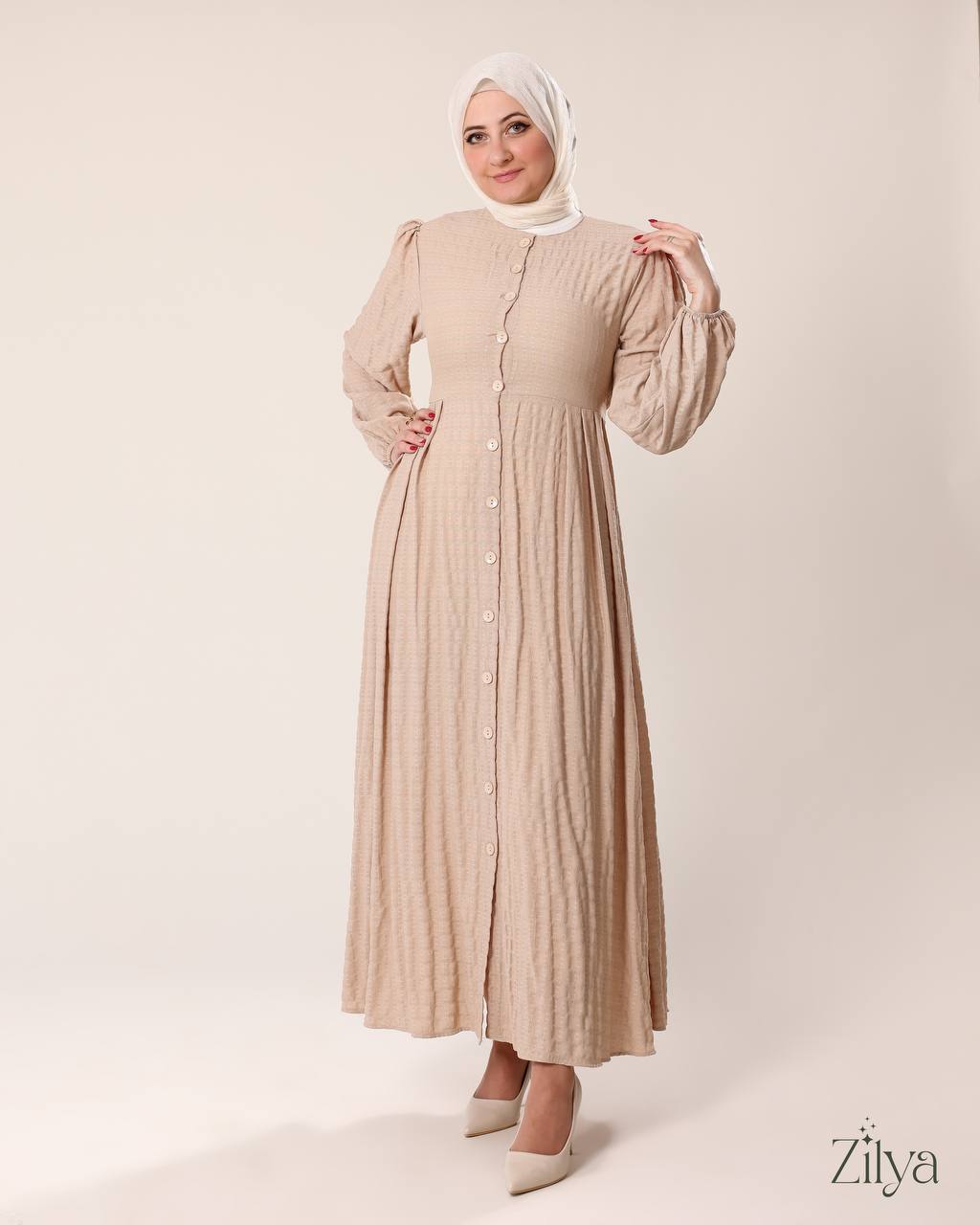 Beige Buttoned Dress