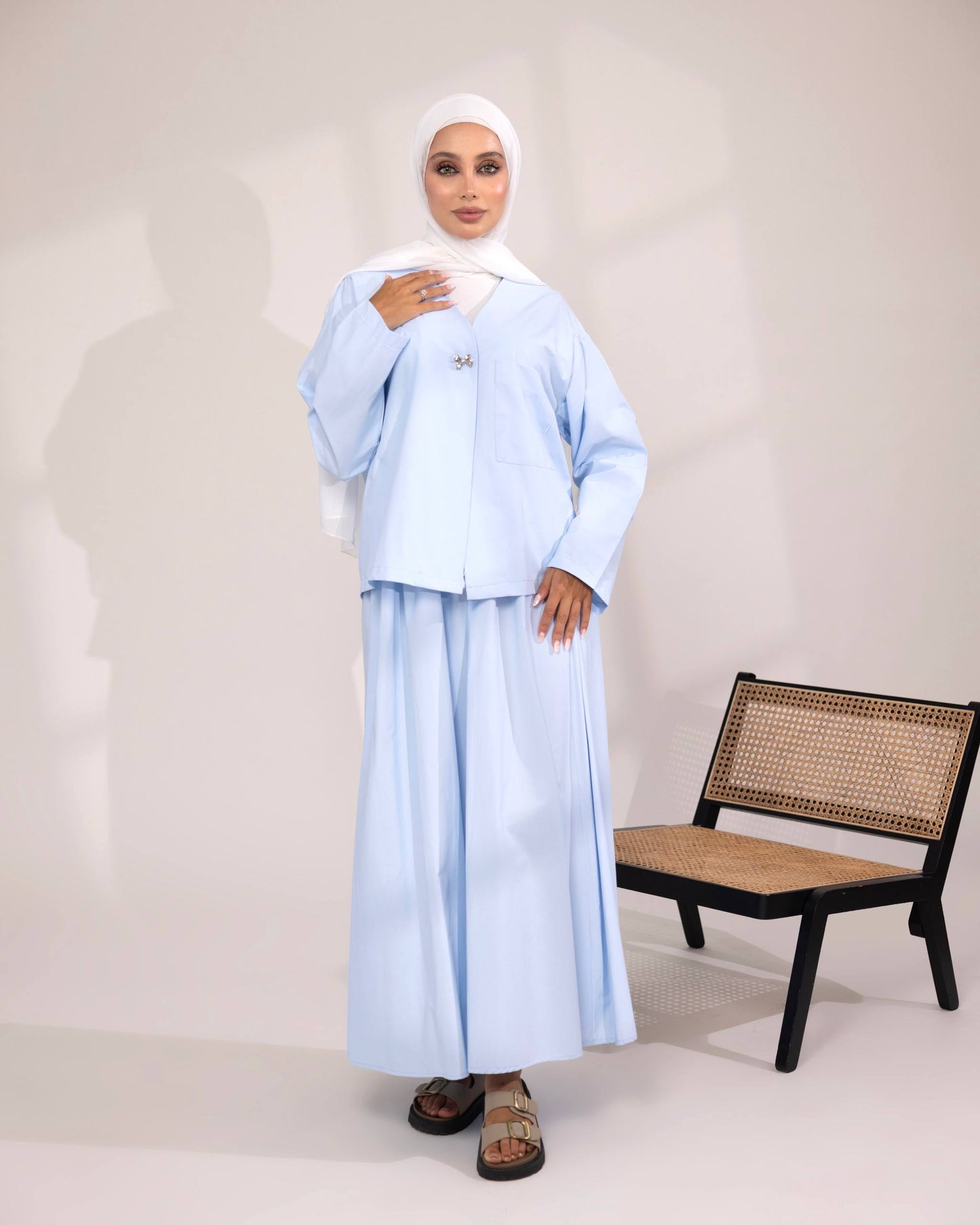 Minimalist Sky Blue Skirt Set