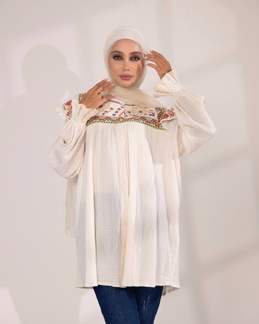 Embroidered Cream Shirt